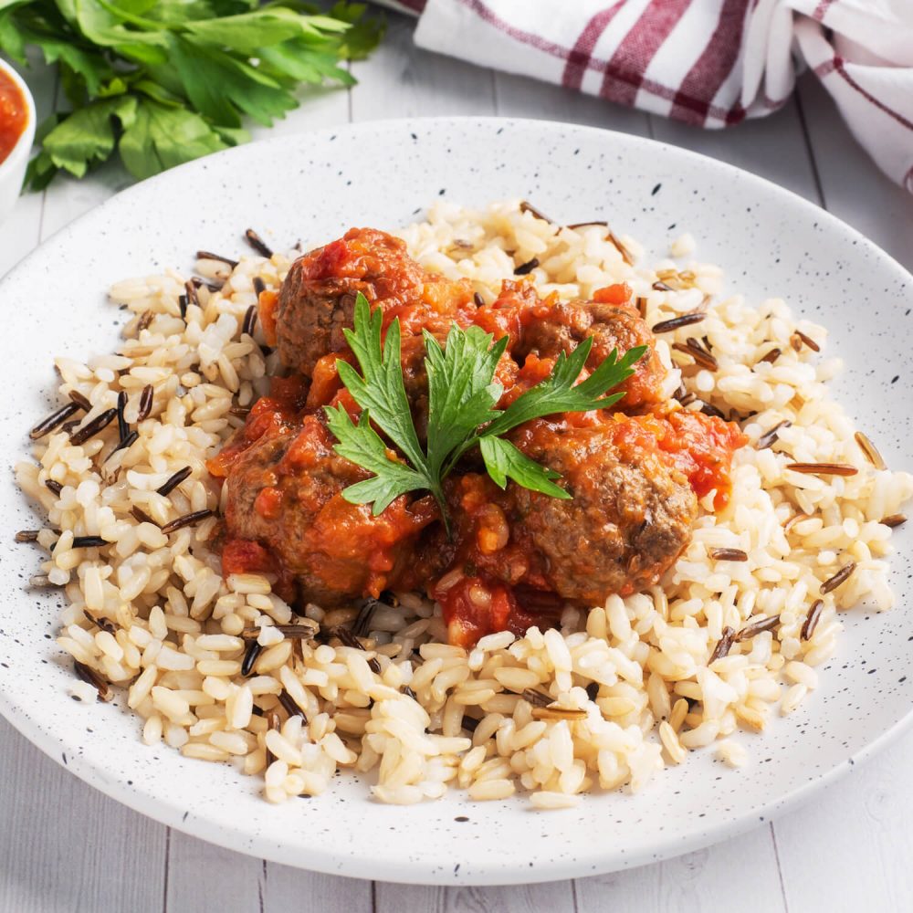 Albóndigas de pulpa pierna con arroz