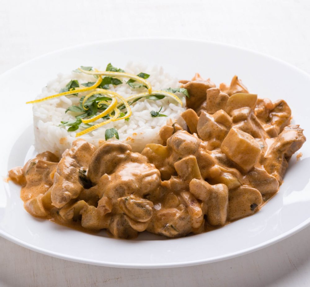 Stroganoff de cerdo con champiñones